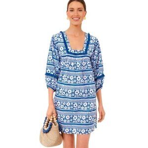 Tuckernuck Tnuck Tunic Petal Paradise Dress Large Blue White Resortwear L floral
